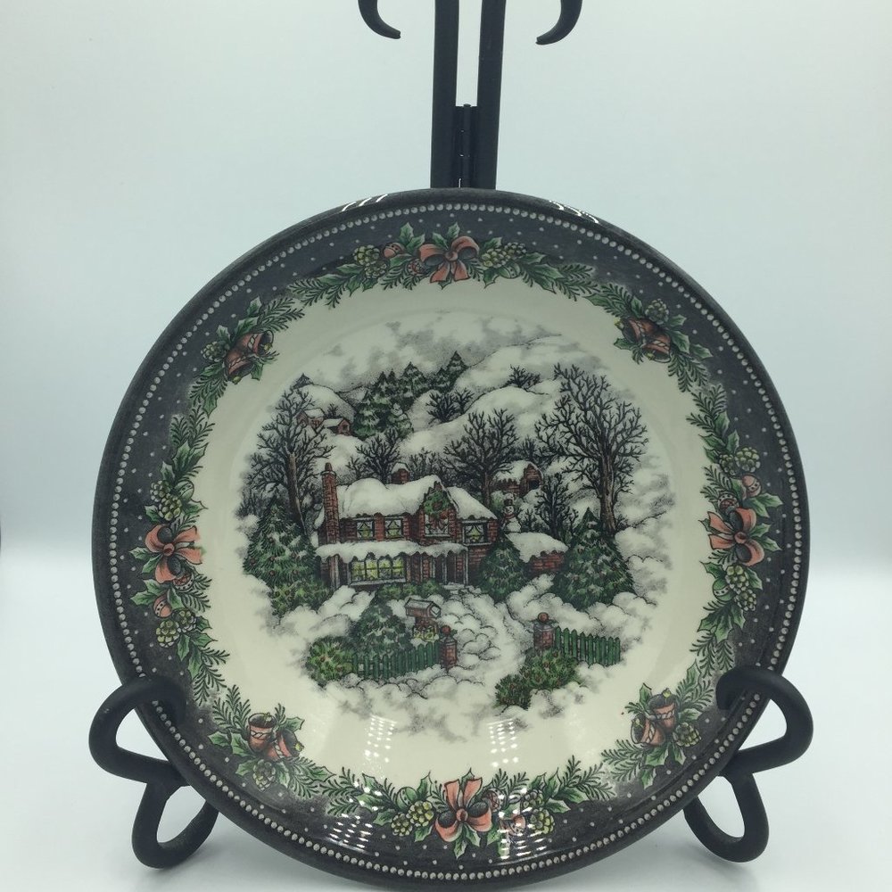 Christmas Village Desert Plate and Bowl Burslem ROYAL STAFFORD Christmas Theme